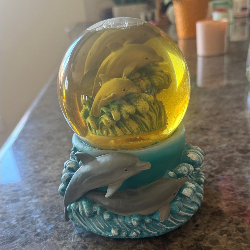 Decorative Dolphin Snow Globe - Teal and Yellow Home Art music box